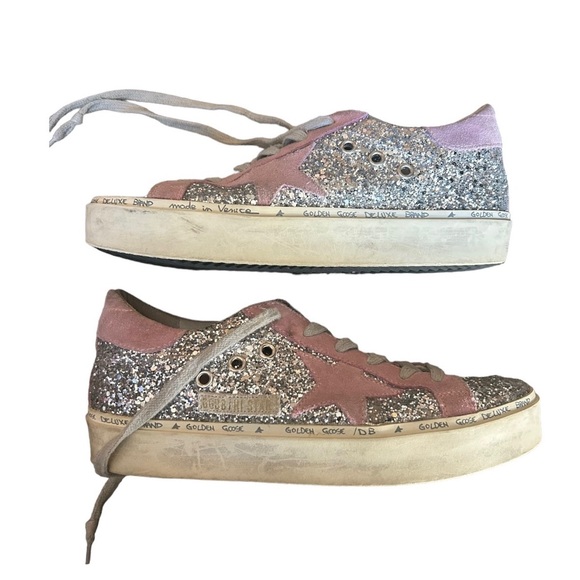 Golden Goose Shoes - Golden Goose Hi Star Suede & Glitter Sequin Low-Top 1" Flat Platform Sneakers